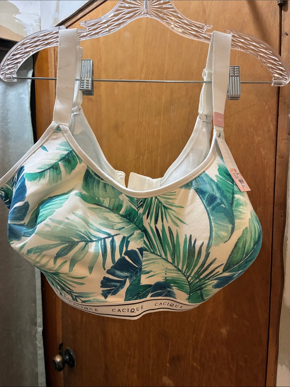 Cacique Palm Leaf Print Comfort Bra in White and Teal